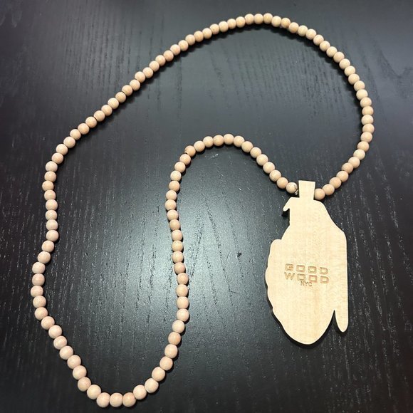GoodWood NYC Grenade Necklace Wood Pendant Wooden Beaded - Picture 3 of 4